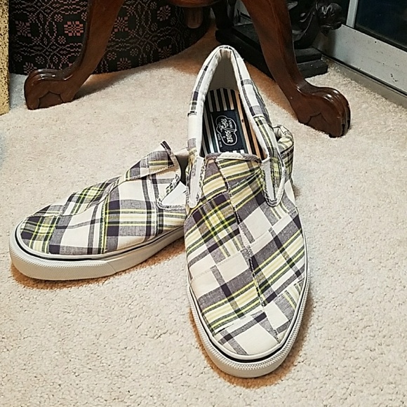 mens plaid slip on shoes